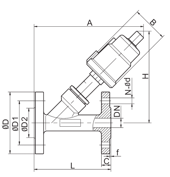 DN40 1 1/2'' Flanged Air Actuated Angle Seat Piston Valve Pneumatic