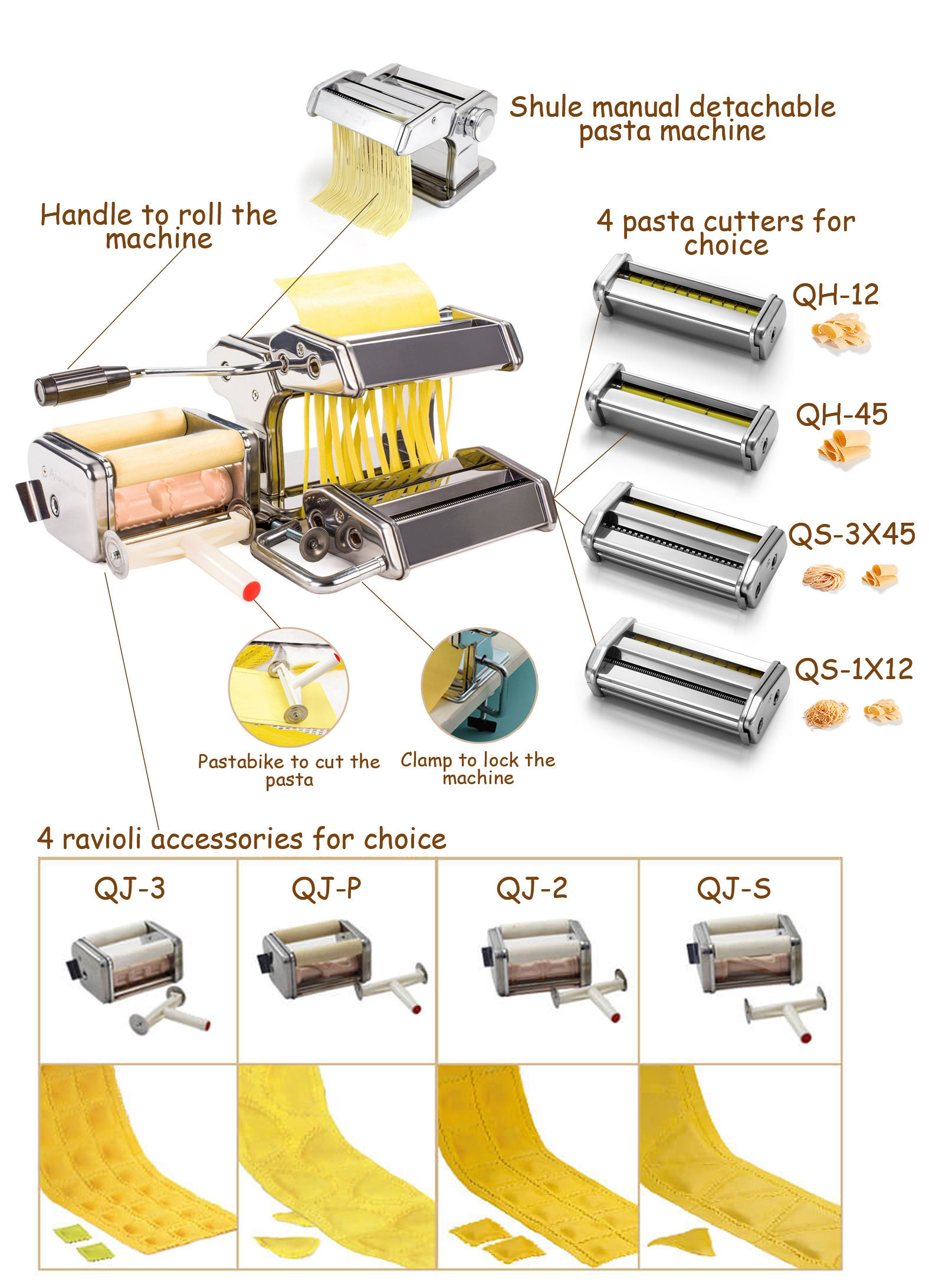Efficient Multifunctional Manual Pasta Making Machine Set 4 In 1