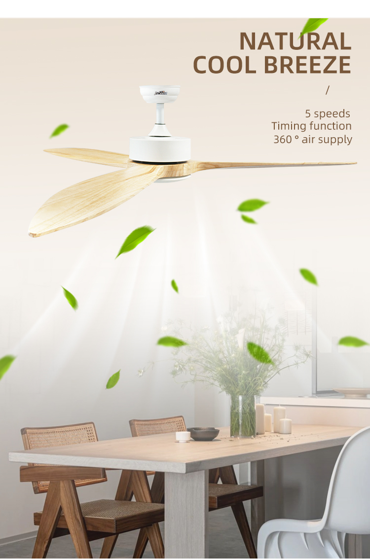 Modern Style 1stshine Ceiling Fan with Remote Control and Natural Wind Solid Wood Blades