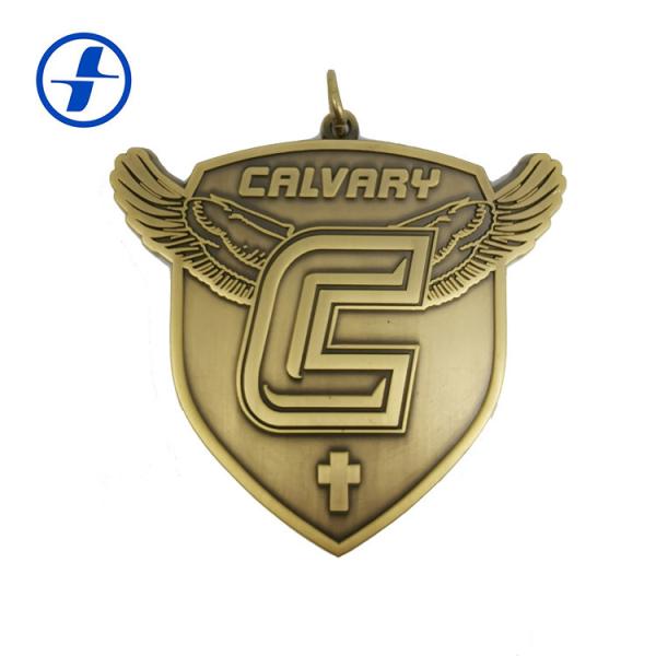 Antique Gold Brass Custom Sports Medals And Ribbons , 3D Metal Plating Custom