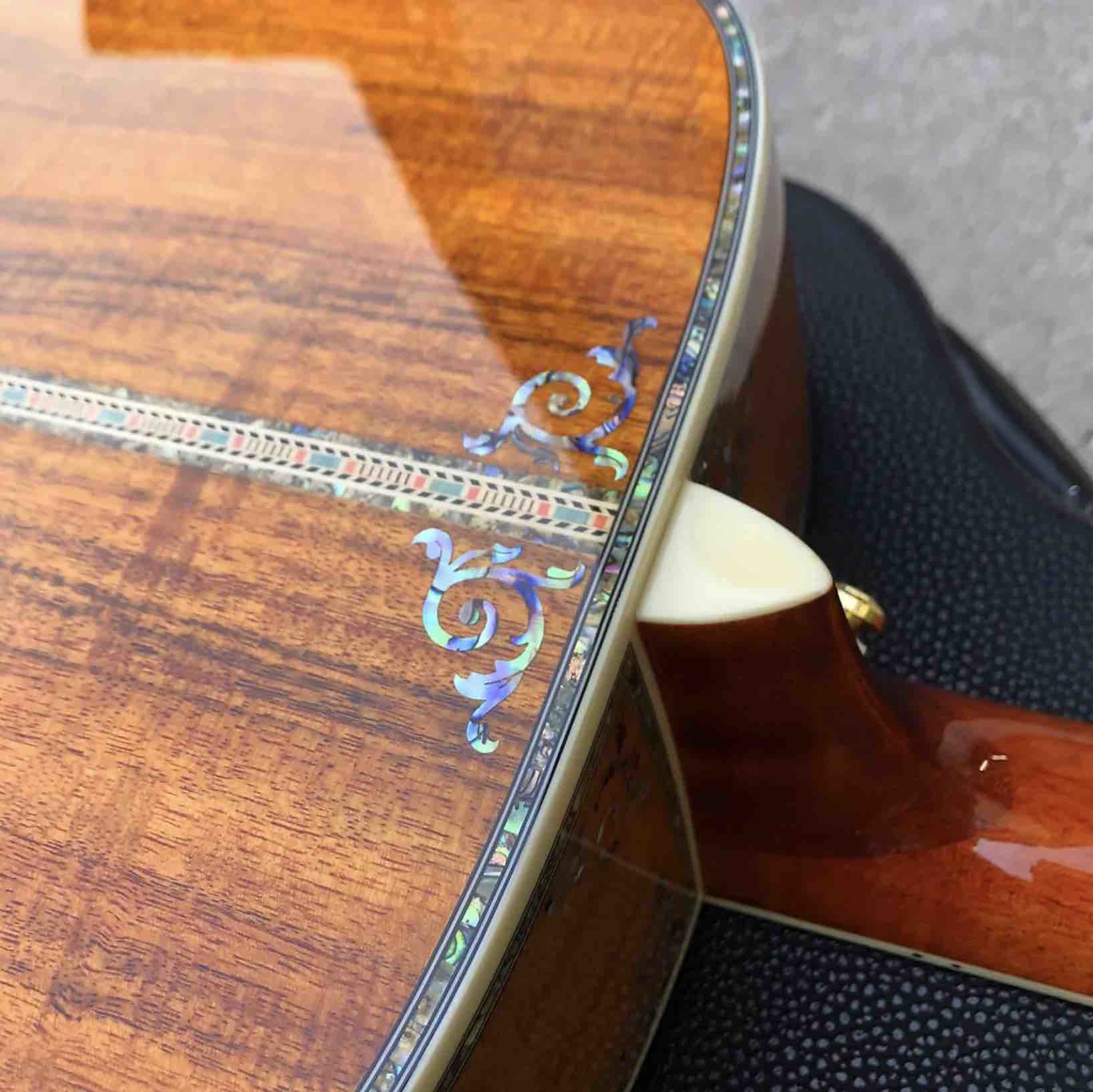 All KOA wood classic acoustic guitar,Flower Ebony Fingerboard,Real Abalone inlays and binding