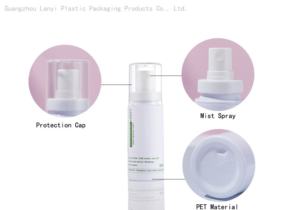 White Cylinder 30ml 50ml 60ml PET Face Mist Spray Bottle