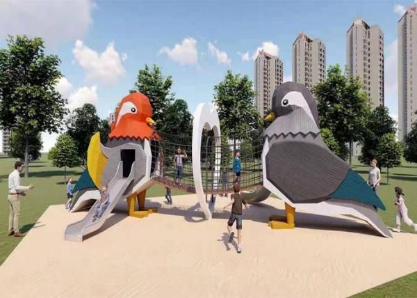 Bird Artistic Playgrounds With Log Structure Climbing Net Outdoor Play Area