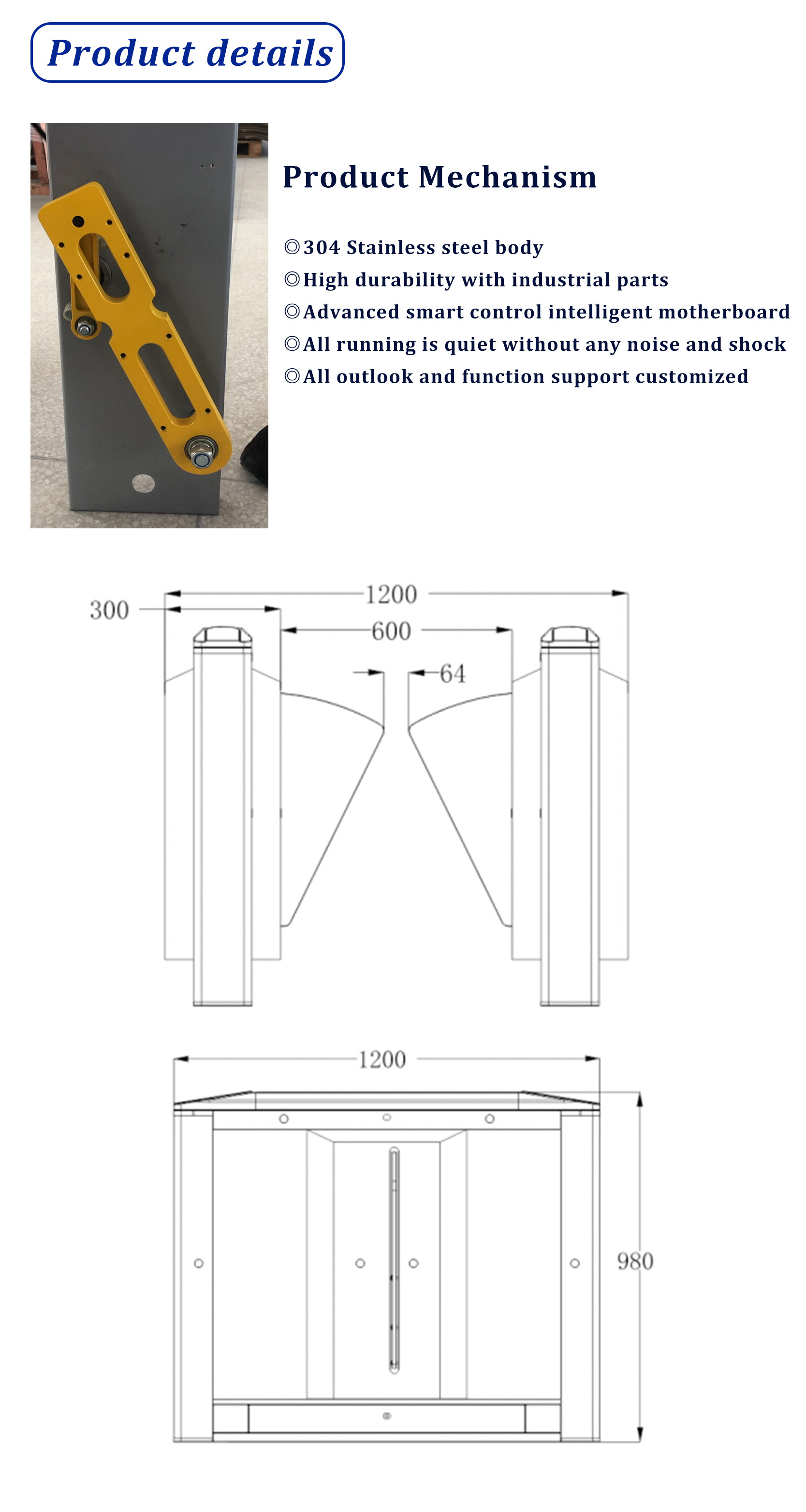 Bi-Direction 304 Stainless Steel Flap Tripod Turnstile Gate Entrance For Heavy Traffic Sites