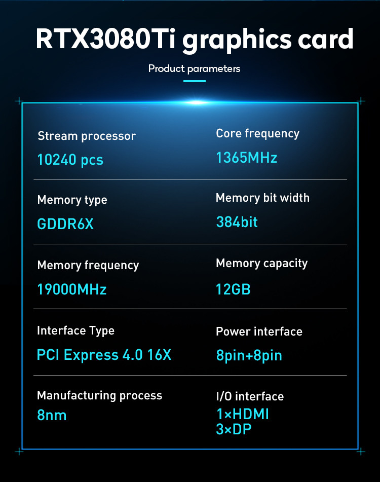 RTX 3080Ti 12G Compute Graphics Cards GDDR6X 384Bit 115MH/S Gaming Video Hash Rate