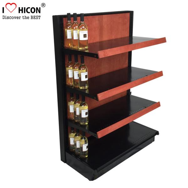Liquor Store Gondola Shelving Units 36 Inch Wide End Cap Wooden Shelving Display