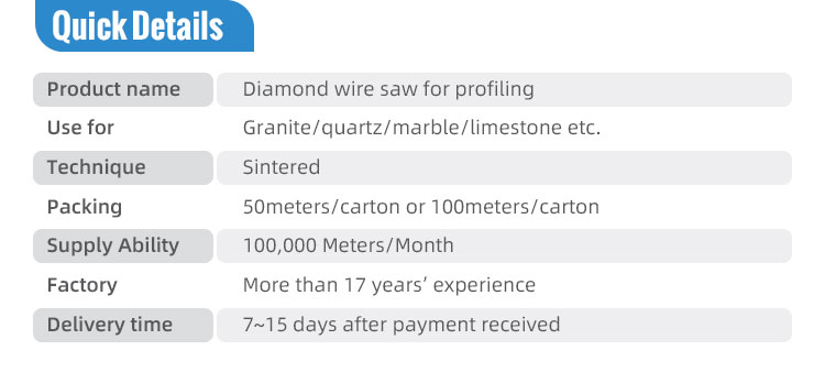 Marble Quarry Diamond Stone Profiling Tools Diamond Wire Saw for Granite Block Cutting