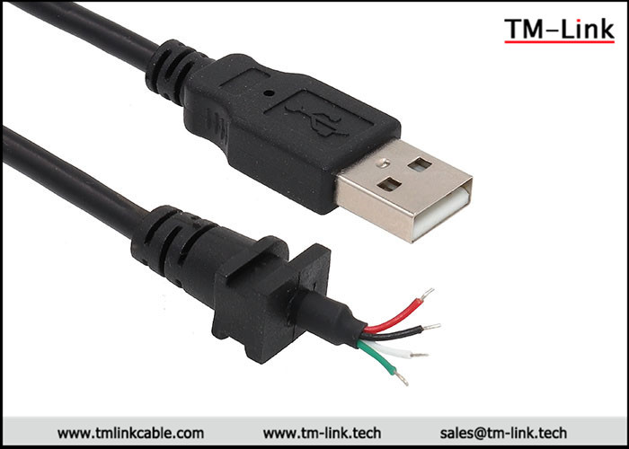 USB 2.0 Type-A to wire 4 core Black PVC Jacket customized cable assemblies
