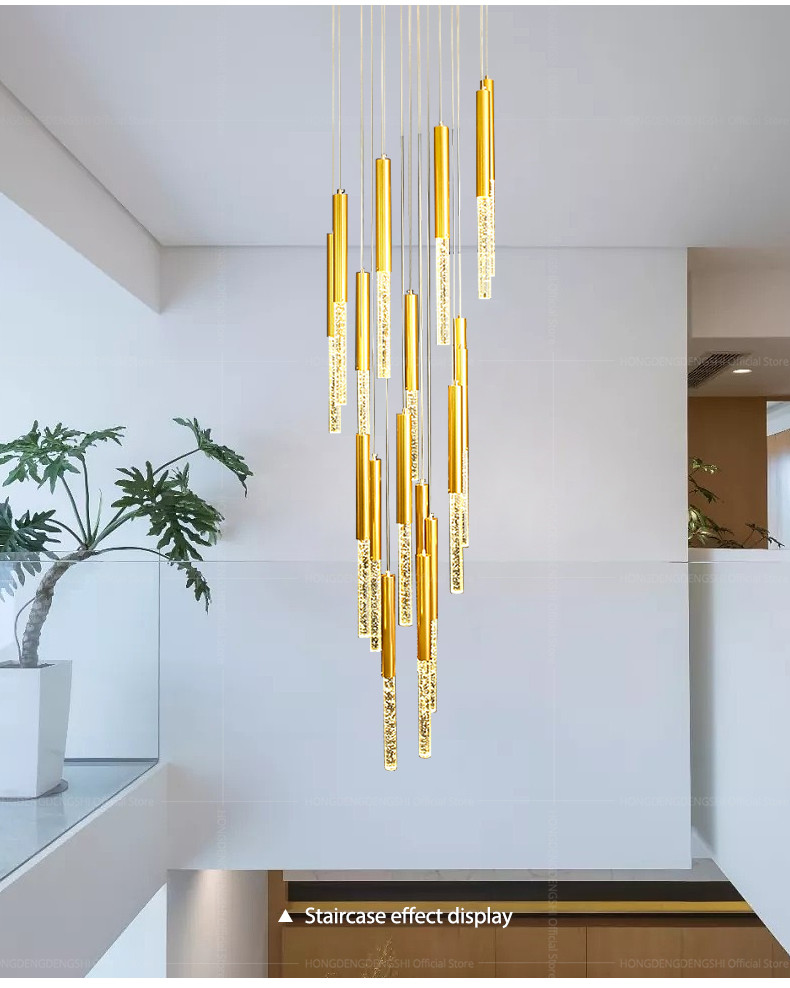 Modern LED Crystal Chandeliers gold Loft Staircase Indoor hotel large chandelier (WH-NC-112)