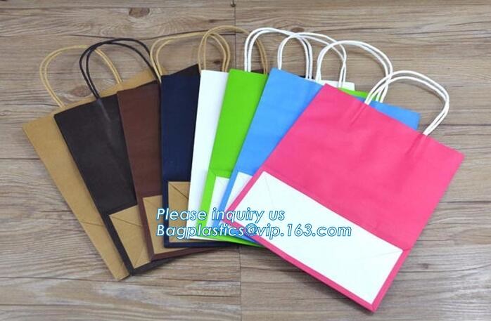 Flower carrier bag with different color customized pot plants kraft paper bag with handle,stamping logo fancy paper flow