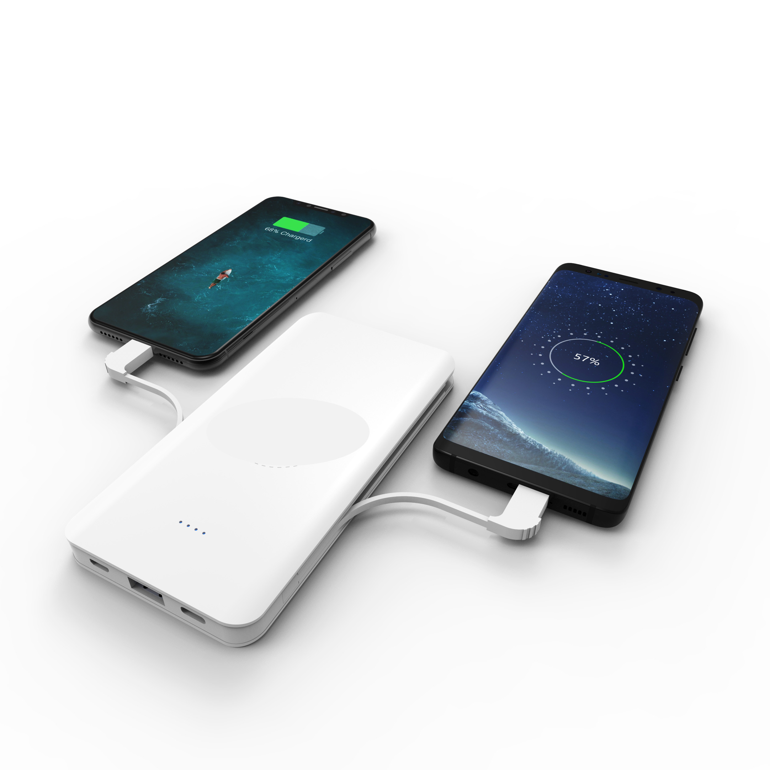 WIRELESS POWERBANK with type-c and lighting cable 8000mAh,Qi Power Bank,Portable Power Bank Charger QI Wireless Charge