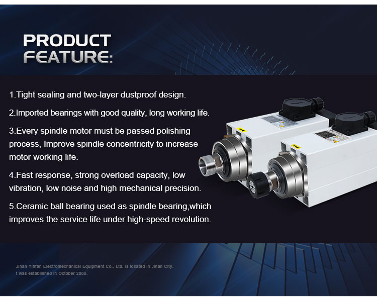 220v / 380v Fan Cooling 4.5kw 300hz ER32 Square Air Cooled Spindle Motor for CNC Router
