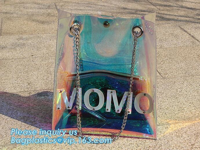 luxury handbag women chain shoulder bag clear PVC plastic tote bag, Tote Bag Clear Shoulder PVC Bag with Zipper, pac, ba