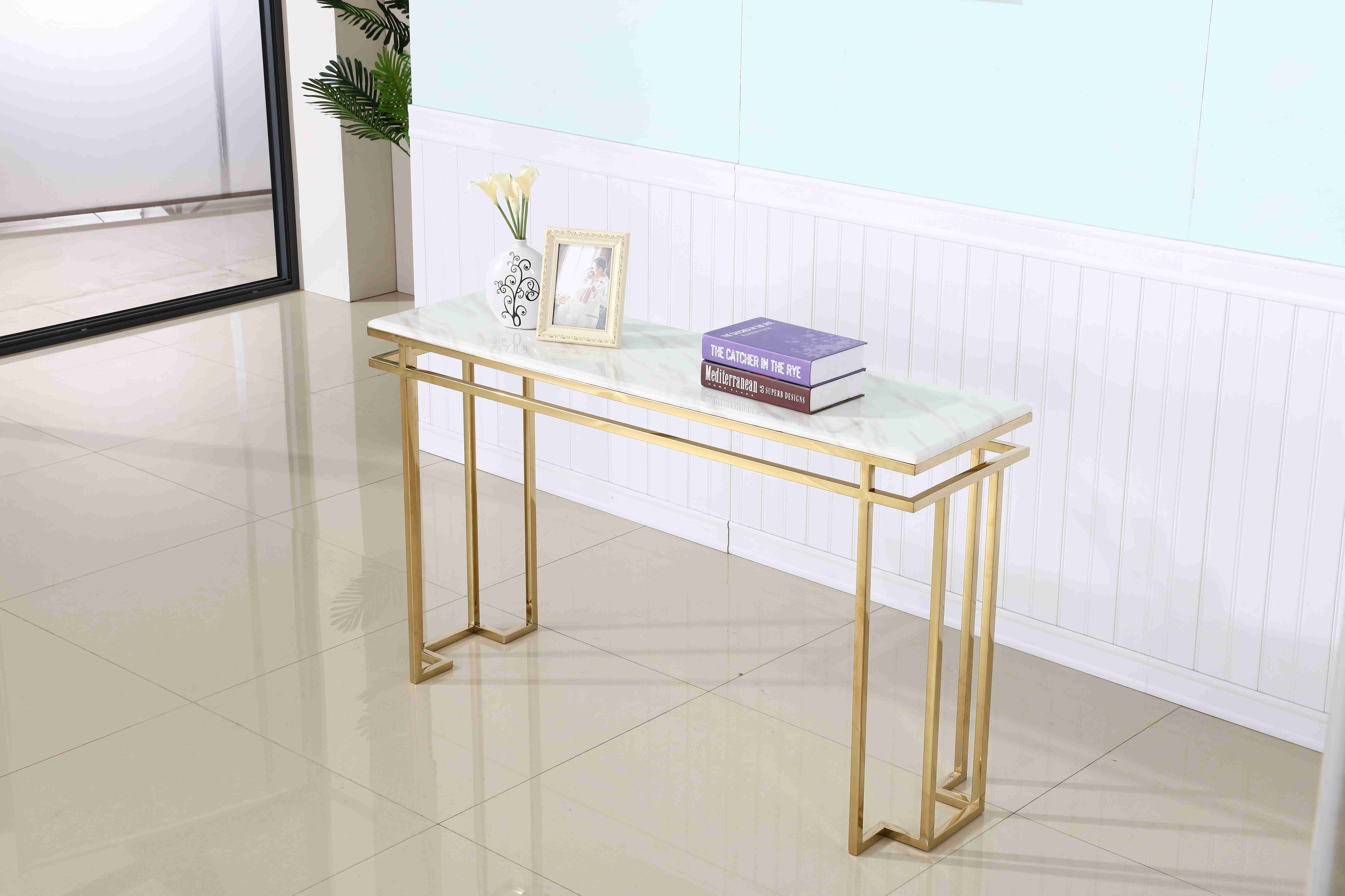 Luxury Marble Top Stainless Steel Base Hallway Corner Living Room Console Table Decorative