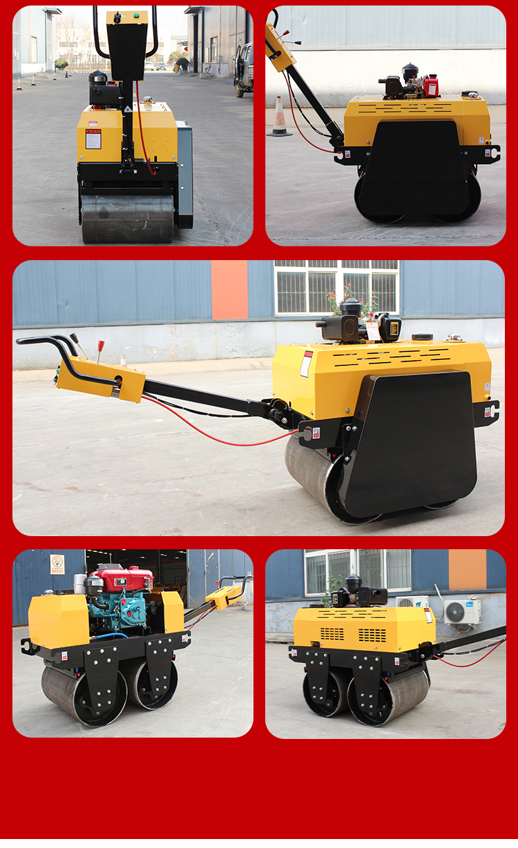 Hydraulic Drive Double Drum Pedestrian Roller Hand/Electric Start 500kg Smooth Wheel