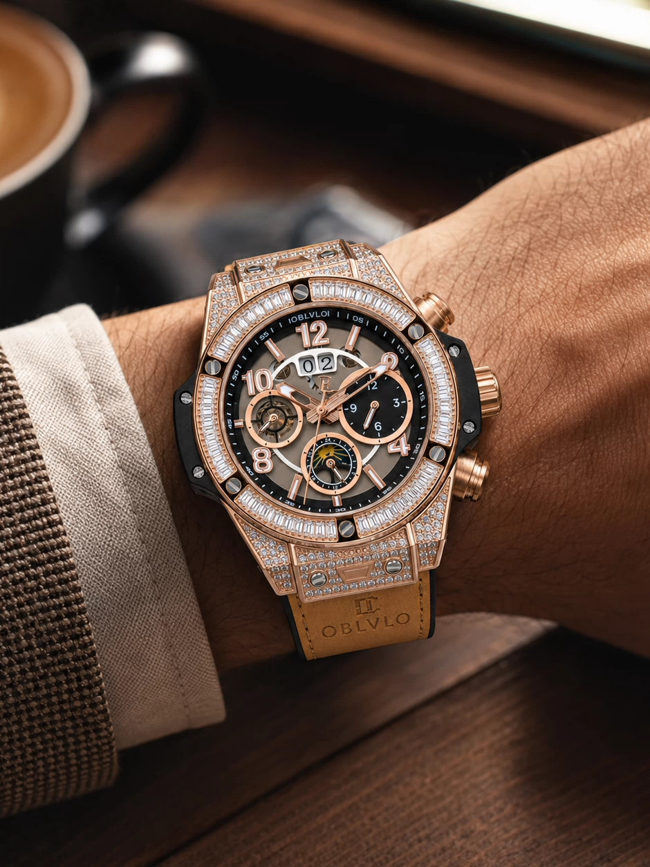 OBLVLO Men's Multi-Function Automatic Mechanical Watch, Large Dial Luxury Wristwatch, Custom Logo OEM Available