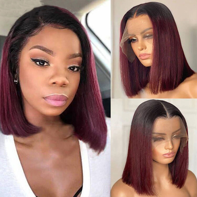 Customized Color Bob Wig Human Brazilian Hair Wigs Lace Front Wig