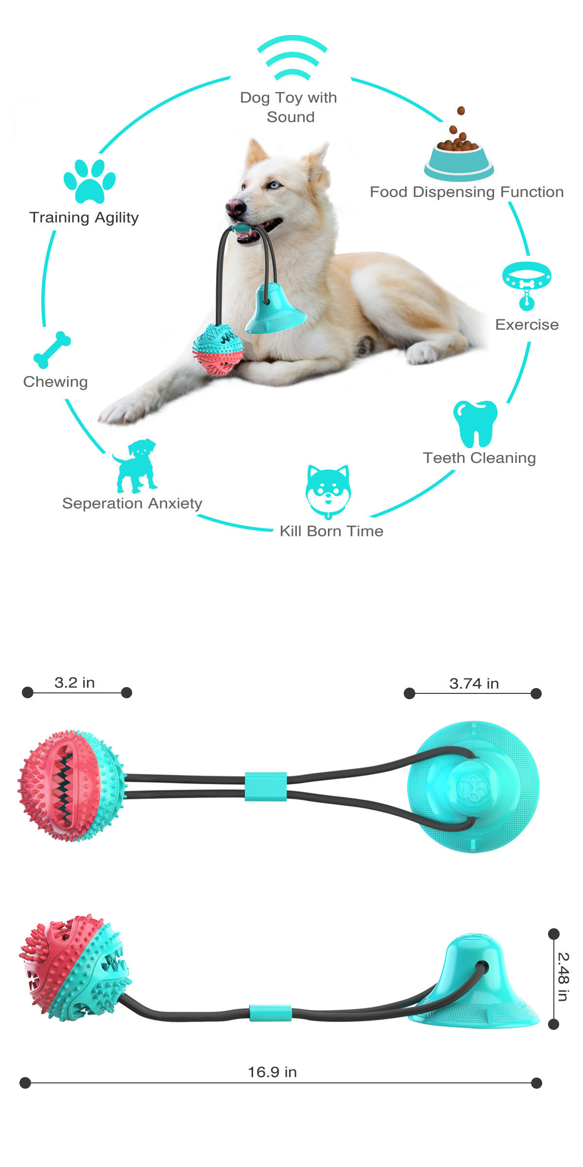 Premium Interactive TPR Dog Toy with Suction - Chew and Treat Dispensing Ball