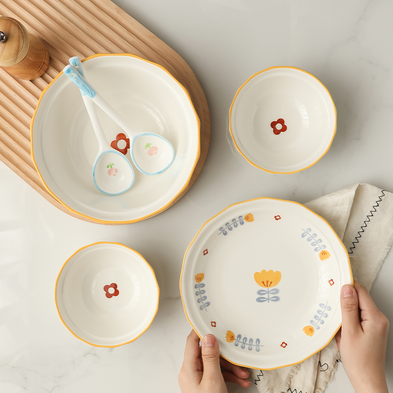 Huang Fengling Flower Dinnerware Set 6pcs For Household Or Children 10 Inch Ceramic Bowl