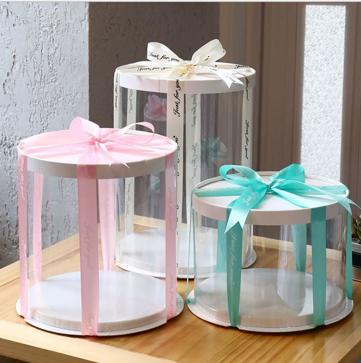Transparent Round Tall Clear Plastic Disposable Cake Containers For Wedding Birthday