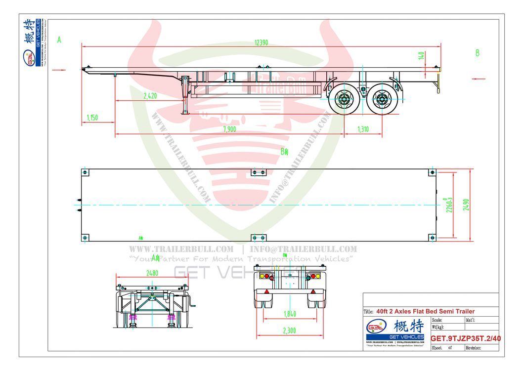 40FT 2 Axles Versatile and Reliable Flatbed Semi-Trailer with Fuwa Axle 13t and Air Bag Spring Suspension for Efficient Cargo Transportation