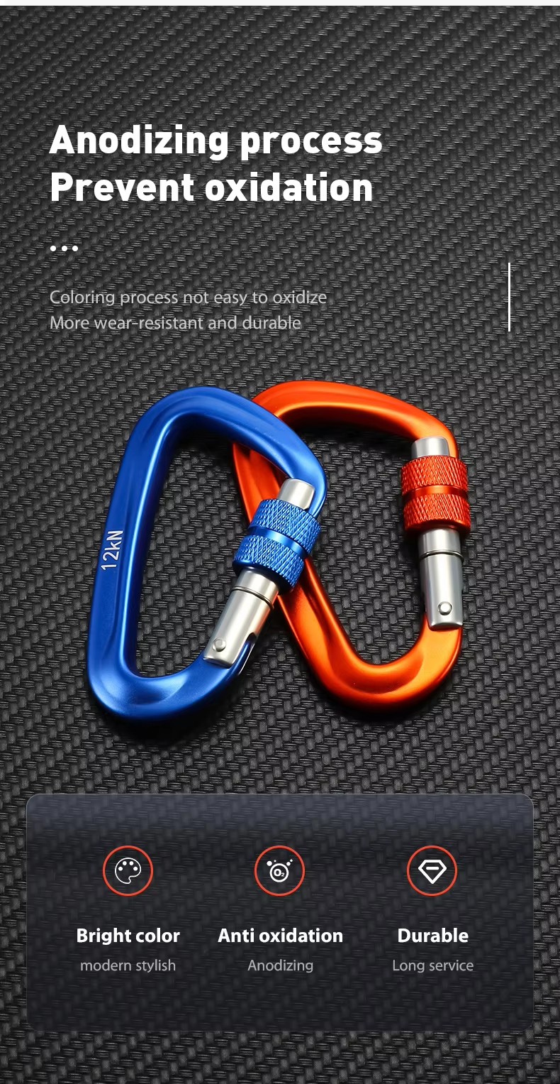 OEM Acceptable Aluminum Screw Lock Carabiner Clip for Climbing Customized Finish