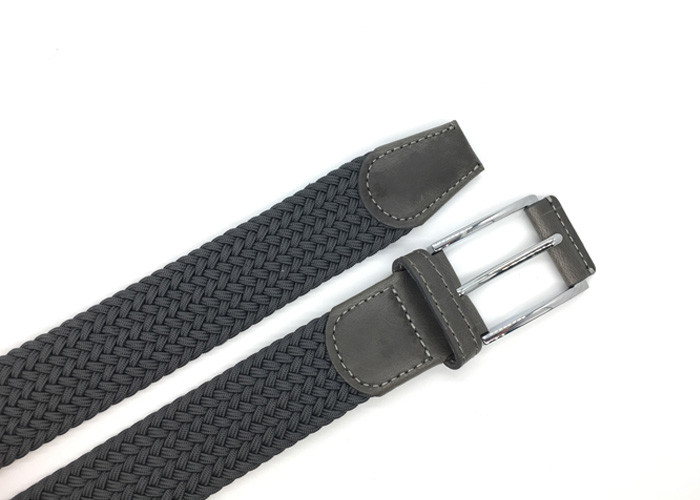 Grey Unisex 35mm Braided Men Elastic Stretch Belts With Pin Buckle