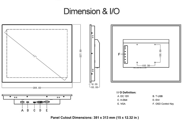 1000nits 17 Inch Industrial Touch Screen Display Embedded For Outdoor
