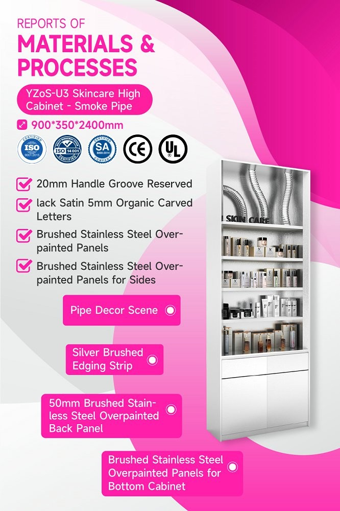 YZoS-U3 Pipe Decor Scene Skincare Display Cabinet with LED Lighting Channels