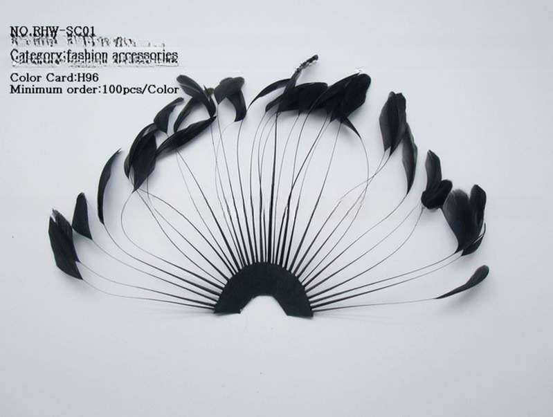 Dyed Pattern Party Decoration Stripped Coque Feather Flower Fan With Wire Accessory