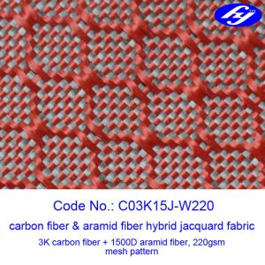 China Mesh Pattern Carbon Kevlar Hybrid Fabric With Jacquard Hybrid Woven on sale