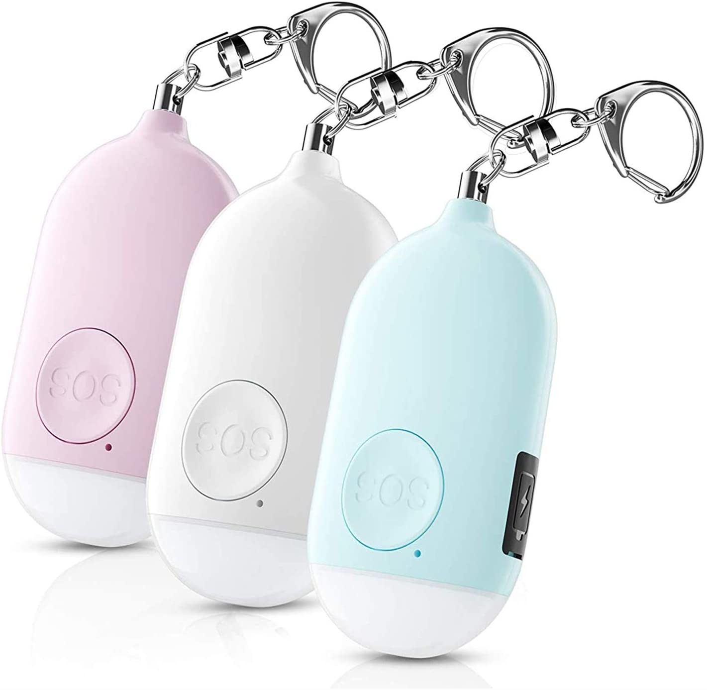 3 Pack Safesound Personal Alarm Siren 130 MAh Flashlight Alarm Keychain With USB Rechargerable