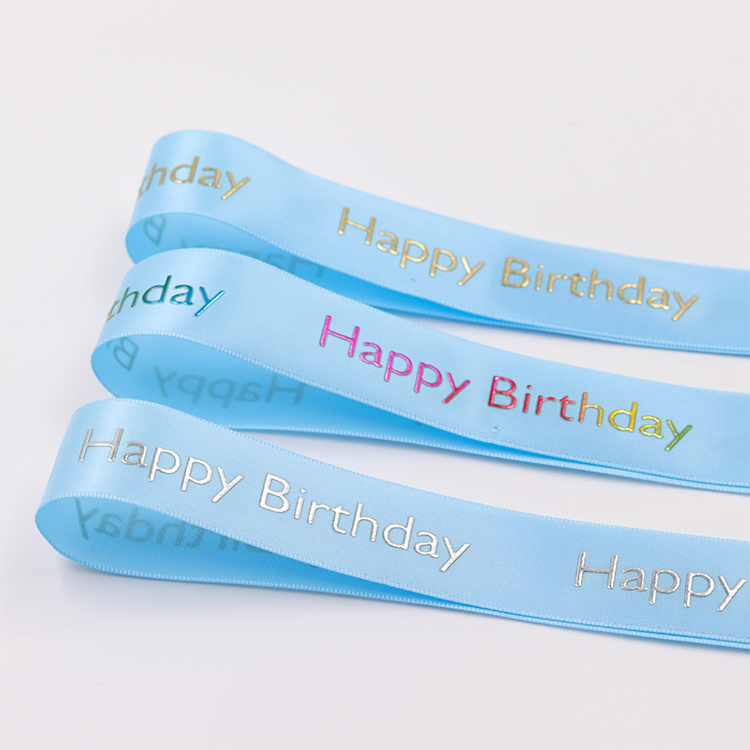Birthday Use Blue Satin Ribbon Single / Double Face Customized Printed Logo