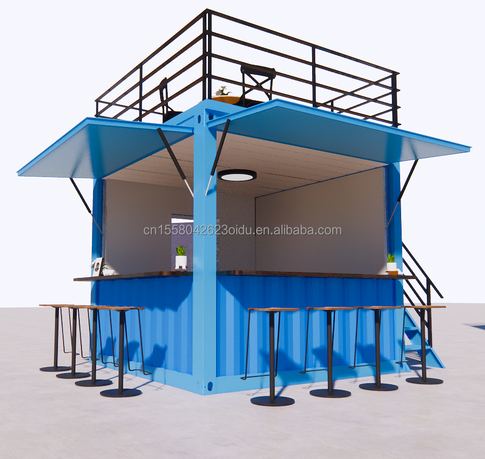 Steel Frame and Galvanized Steel Bending Prefabricated Container Restaurant Store Food Booth 10 Feet with Container Houses