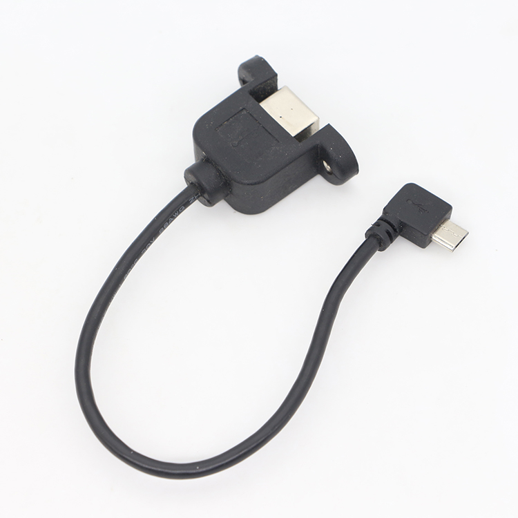 Custom Screw Locking 90 Degree Angle Micro B Male USB 2.0 Type B Female Panel Mount Extension Cable