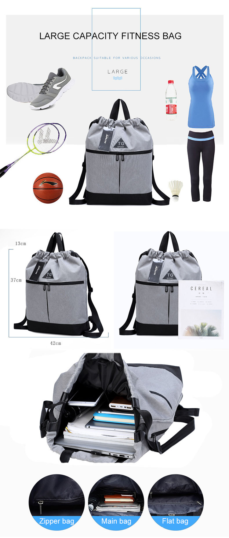 Oxford Fabric Multifunctional Backpack 20L Gym Bag 0.65kg