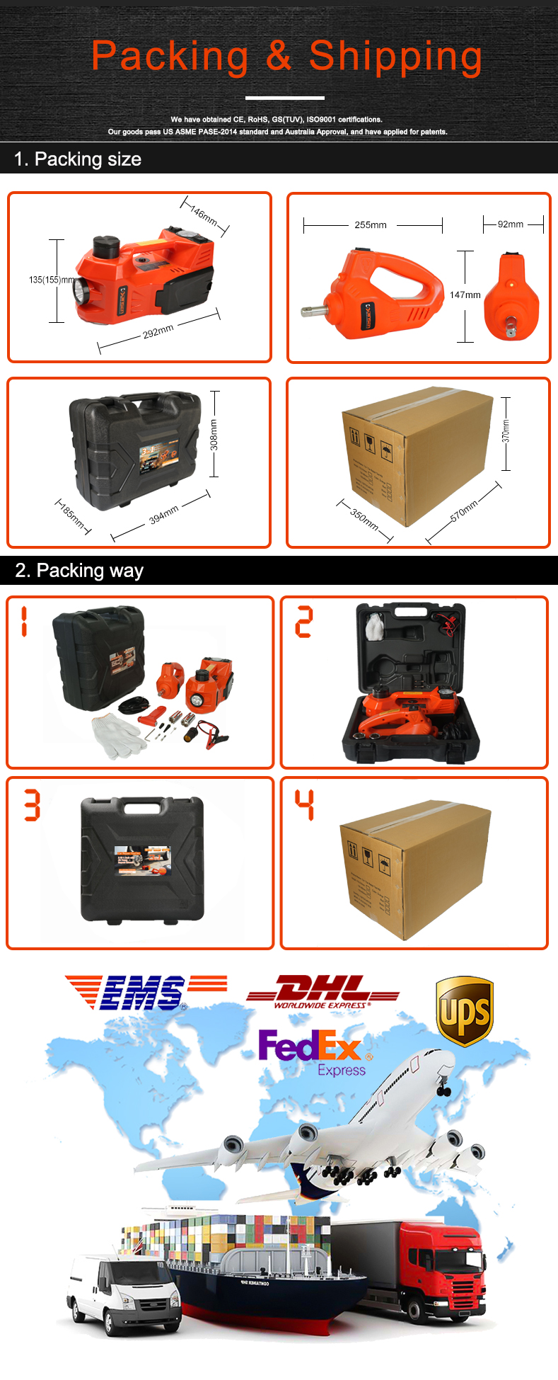 3 Ton Electric Hydraulic Jack Kit 12v Electric Impact Wrench