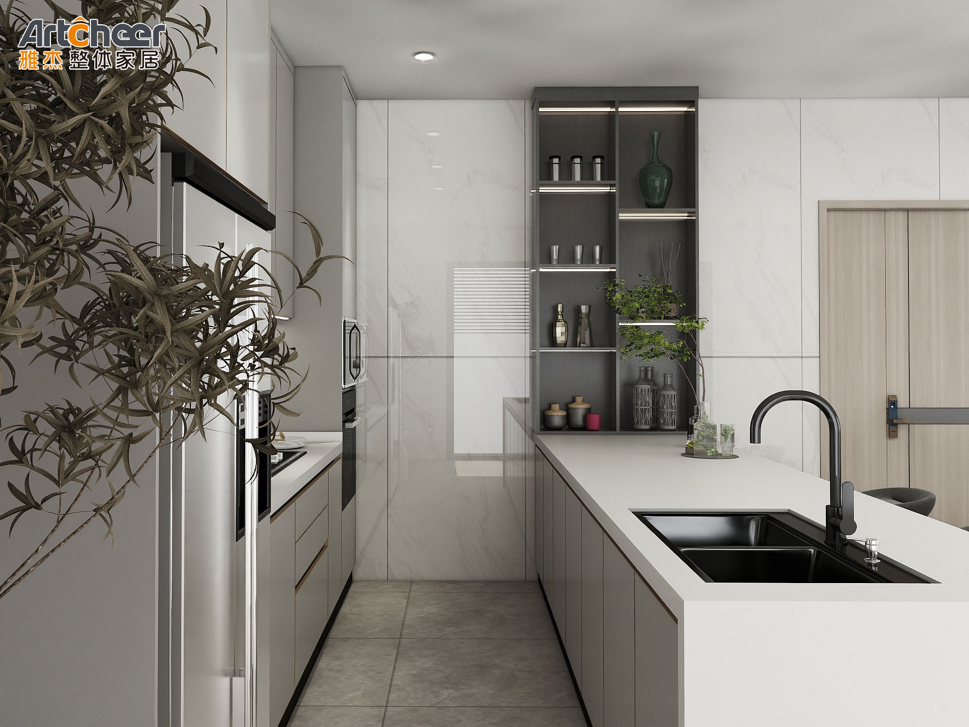 Modern Kitchen Furniture Kitchen Cabinet Set with Outdoor BBQ Design and Sofa Close Hinges
