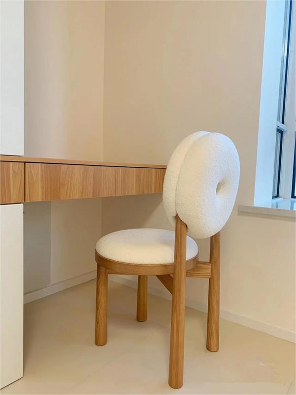Oak Wooden Cashmere Dining Chairs Lamb Velvet For Modern Office