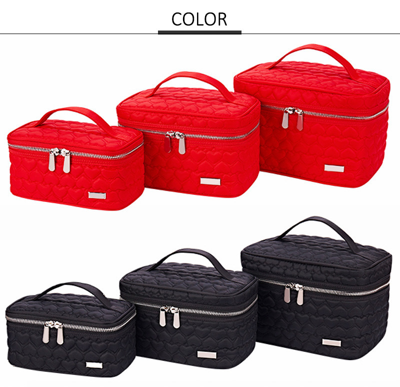 OEM Factory Large Capacity Double Zipper Makeup Bag Case with Handle