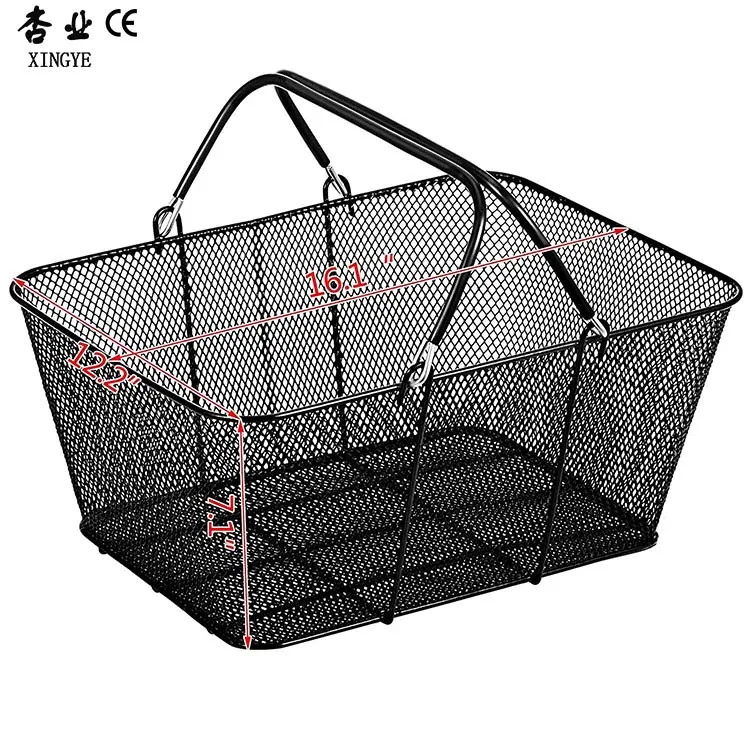 Black Supermarket Shopping Basket Custom Logo Steel Hand Basket