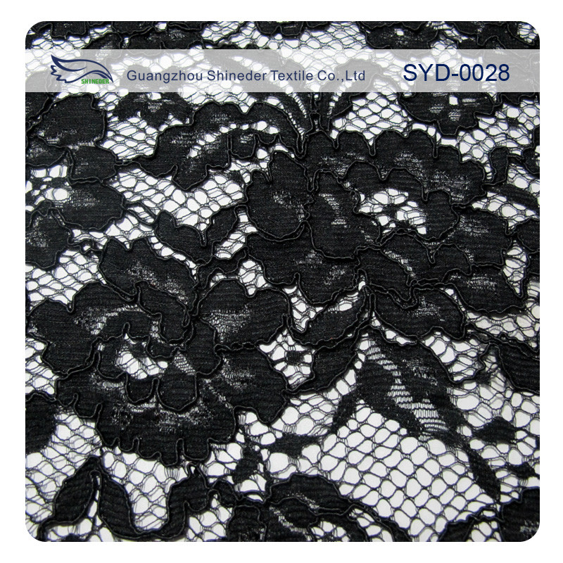 Beautiful Heavy Black Corded Lace Fabric Embroidered To Evening Dress