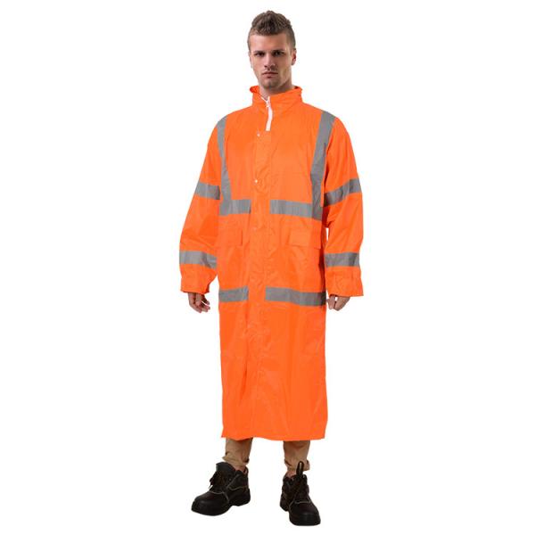 RAINWEAR Raincoats Polyester/PVC Hooded Adjustable Safety Rain Coat with