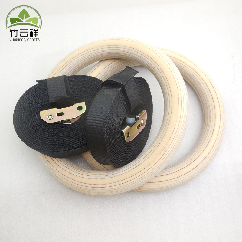 Wood Gymnastics Rings with Adjustable Cam Buckle Long Straps Exercise Rings Non-Slip Training Rings for Home Gym