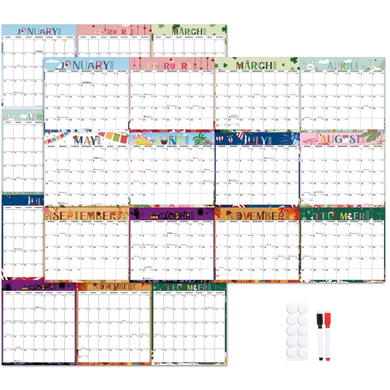 December End Month Custom Wall Calendars Major US Holidays Marked for Customization Needs