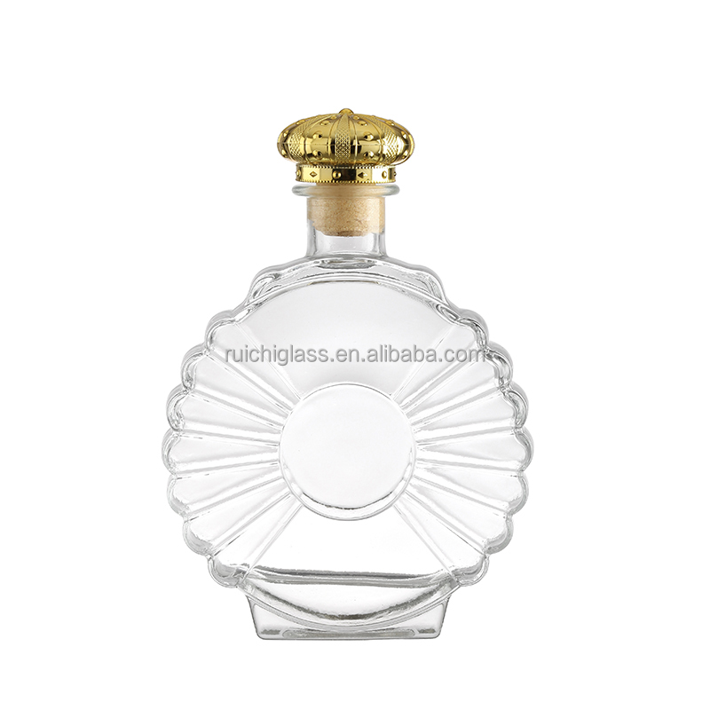 Collar Material Aluminum Plastic PP 500ml 750ml Empty Brandy Glass Bottle with Gold Cap