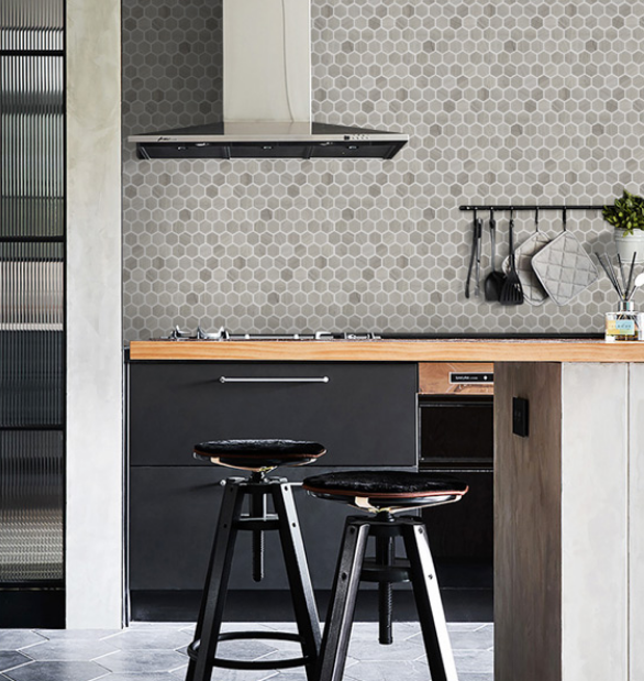 White Hexagon Calacatta Marble Carrara Mosaic Tiles Sophisticated Bathroom Background