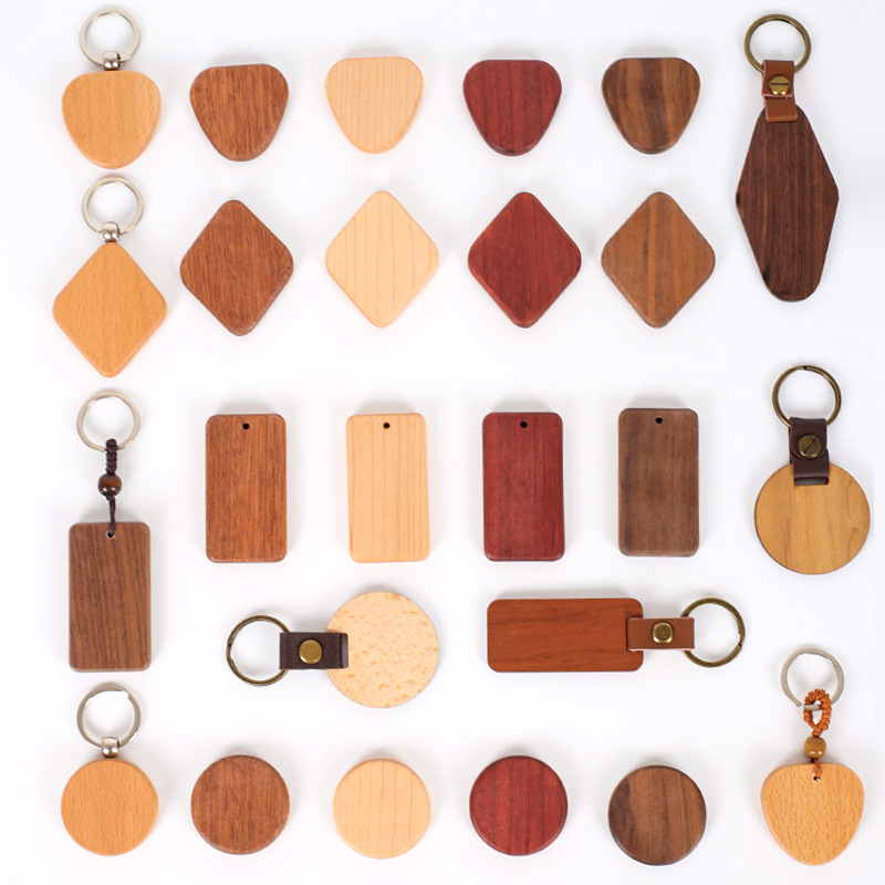 Customized Wooden Plywood Keychain, Wood Engraving Blanks for DIY Gift Crafts
