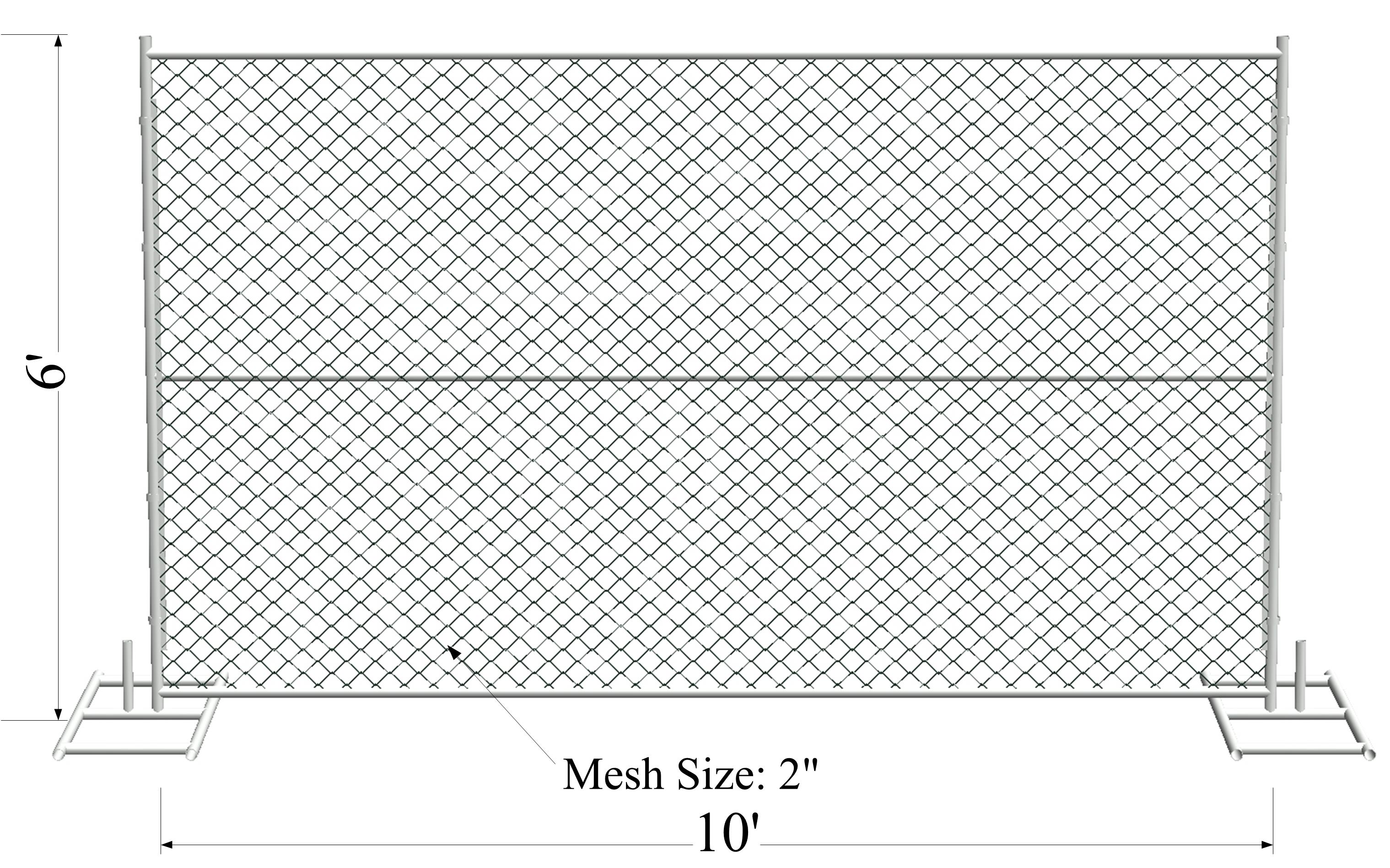 6' x 10' “Smart Kids” temporary chain link fence panels 1.625"(41.2mm) Outer Diameter zinc coated minimum 300gram/sqm