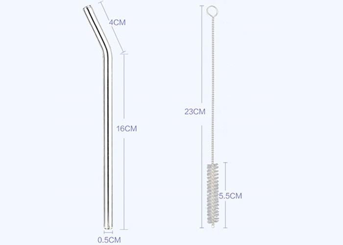Clear Curved Glass Drinking Straws / Bent Glass Straws CE Certification